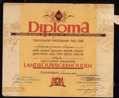 Diploma Landbouwboekhouden JG Snijders 1946