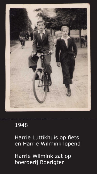 1948

Harrie Luttikhuis op fiets  en Harrie Wilmink lopend

Harrie Wilmink zat op boerderij Boerigter