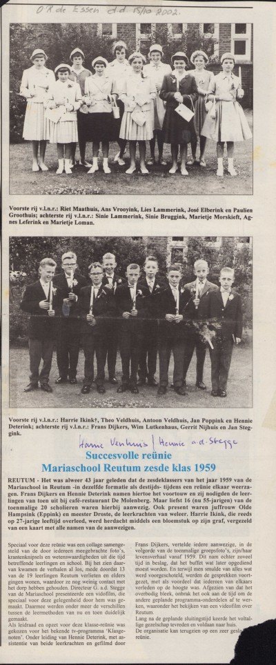 Mariaschool Reutum reunie zesde klas 1959